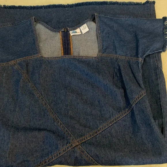 Le Mieux Dress Women 6 Blue Shift Denim Sweetheart Frayed Cotton Preppy no tags - Picture 10 of 13